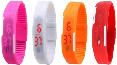 NS18 Silicone Led Magnet Band Watch Combo of 4 Pink, White, Orange And Red Digital Watch  - For Couple   Watches  (NS18)