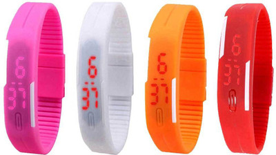 NS18 Silicone Led Magnet Band Watch Combo of 4 Pink, White, Orange And Red Digital Watch  - For Couple   Watches  (NS18)