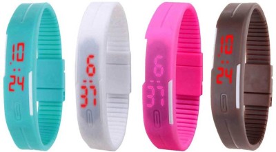 NS18 Silicone Led Magnet Band Combo of 4 Sky Blue, White, Pink And Brown Digital Watch  - For Boys & Girls   Watches  (NS18)