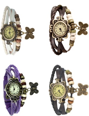 NS18 Vintage Butterfly Rakhi Combo of 4 White, Purple, Brown And Black Analog Watch  - For Women   Watches  (NS18)