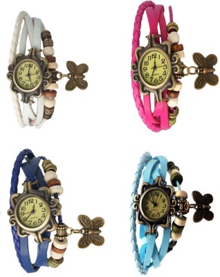 NS18 Vintage Butterfly Rakhi Combo of 4 White, Blue, Pink And Sky Blue Analog Watch  - For Women   Watches  (NS18)