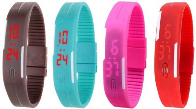 NS18 Silicone Led Magnet Band Watch Combo of 4 Brown, Sky Blue, Pink And Red Digital Watch  - For Couple   Watches  (NS18)