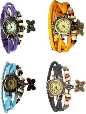 NS18 Vintage Butterfly Rakhi Combo of 4 Purple, Sky Blue, Yellow And Black Analog Watch  - For Women   Watches  (NS18)
