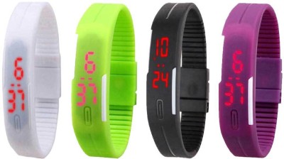 NS18 Silicone Led Magnet Band Watch Combo of 4 White, Green, Black And Purple Digital Watch  - For Couple   Watches  (NS18)