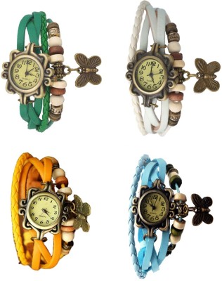 NS18 Vintage Butterfly Rakhi Combo of 4 Green, Yellow, White And Sky Blue Analog Watch  - For Women   Watches  (NS18)