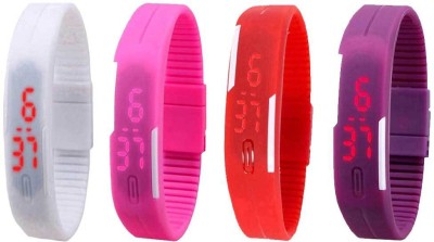 NS18 Silicone Led Magnet Band Watch Combo of 4 White, Pink, Red And Purple Digital Watch  - For Couple   Watches  (NS18)