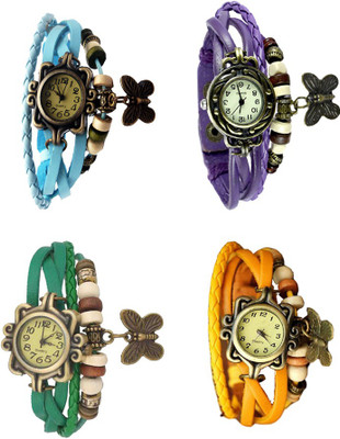 

NS18 Vintage Butterfly Rakhi Combo of 4 Sky Blue, Green, Purple And Yellow Watch - For Women