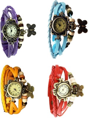NS18 Vintage Butterfly Rakhi Combo of 4 Purple, Yellow, Sky Blue And Red Analog Watch  - For Women   Watches  (NS18)