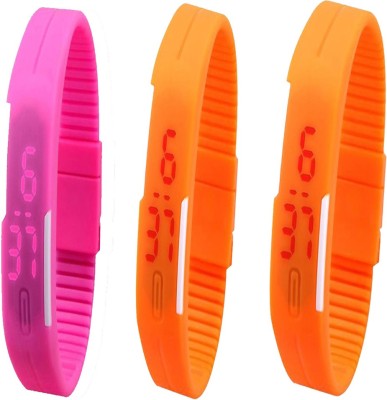 Y&D Combo of Led Band Pink + Orange + Orange Watch  - For Couple   Watches  (Y&D)