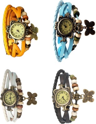 NS18 Vintage Butterfly Rakhi Combo of 4 Yellow, White, Sky Blue And Black Analog Watch  - For Women   Watches  (NS18)