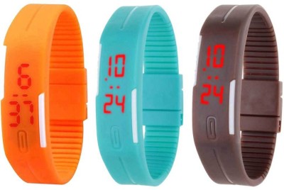 NS18 Silicone Led Magnet Band Combo of 3 Orange, Sky Blue And Brown Digital Watch  - For Boys & Girls   Watches  (NS18)