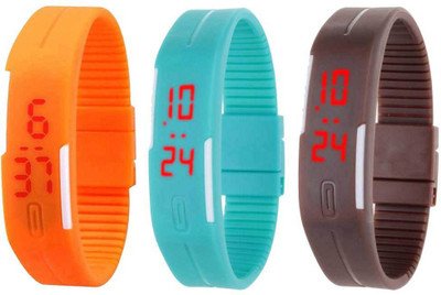 View NS18 Silicone Led Magnet Band Combo of 3 Orange, Sky Blue And Brown Digital Watch  - For Boys & Girls Wrist Watches Price Online(NS18)