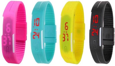 NS18 Silicone Led Magnet Band Combo of 4 Pink, Sky Blue, Yellow And Black Digital Watch  - For Boys & Girls   Watches  (NS18)
