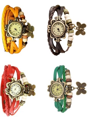 NS18 Vintage Butterfly Rakhi Combo of 4 Yellow, Red, Brown And Green Analog Watch  - For Women   Watches  (NS18)
