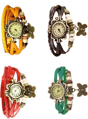 NS18 Vintage Butterfly Rakhi Combo of 4 Yellow, Red, Brown And Green Analog Watch  - For Women   Watches  (NS18)