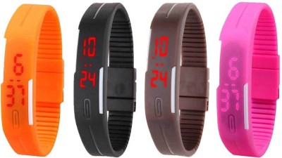 NS18 Silicone Led Magnet Band Combo of 4 Orange, Black, Brown And Pink Digital Watch  - For Boys & Girls   Watches  (NS18)