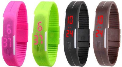 NS18 Silicone Led Magnet Band Combo of 4 Pink, Green, Black And Brown Digital Watch  - For Boys & Girls   Watches  (NS18)