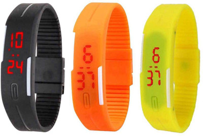 

Kissu Led Magnet Band Combo of 3 Black, Orange And Yellow Watch - For Men & Women