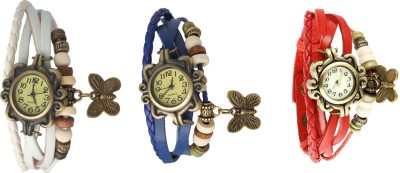 NS18 Vintage Butterfly Rakhi Watch Combo of 3 White, Blue And Red Analog Watch  - For Women   Watches  (NS18)