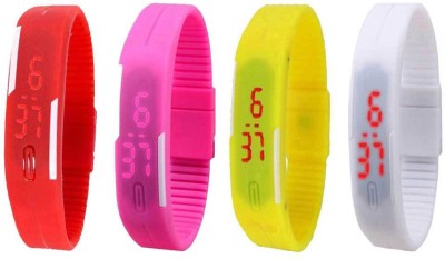 NS18 Silicone Led Magnet Band Combo of 4 Red, Pink, Yellow And White Digital Watch  - For Boys & Girls   Watches  (NS18)