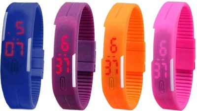 NS18 Silicone Led Magnet Band Combo of 4 Blue, Purple, Orange And Pink Digital Watch  - For Boys & Girls   Watches  (NS18)