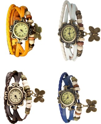 NS18 Vintage Butterfly Rakhi Combo of 4 Yellow, Brown, White And Blue Analog Watch  - For Women   Watches  (NS18)