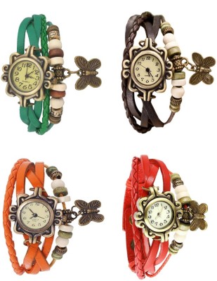NS18 Vintage Butterfly Rakhi Combo of 4 Green, Orange, Brown And Red Analog Watch  - For Women   Watches  (NS18)