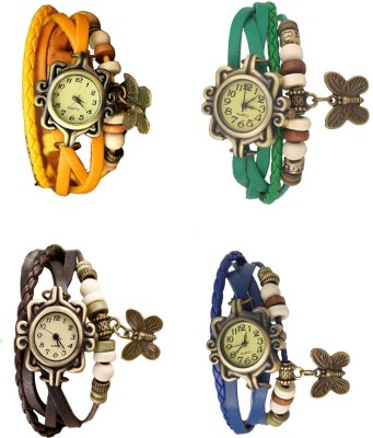 NS18 Vintage Butterfly Rakhi Combo of 4 Yellow, Brown, Green And Blue Analog Watch  - For Women   Watches  (NS18)