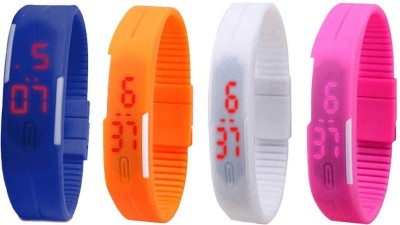 NS18 Silicone Led Magnet Band Watch Combo of 4 Blue, Orange, White And Pink Digital Watch  - For Couple   Watches  (NS18)