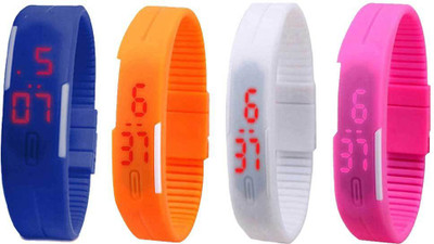View NS18 Silicone Led Magnet Band Watch Combo of 4 Blue, Orange, White And Pink Digital Watch  - For Couple Wrist Watches Price Online(NS18)