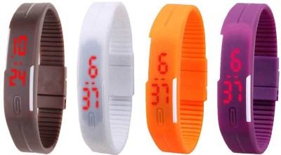 NS18 Silicone Led Magnet Band Watch Combo of 4 Brown, White, Orange And Purple Digital Watch  - For Couple   Watches  (NS18)