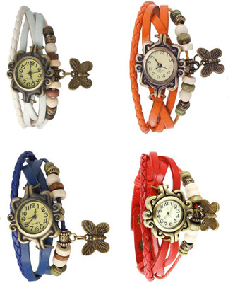 

Kissu Vintage Rakhi Combo of 4 White, Blue, Orange And Red Watch - For Women