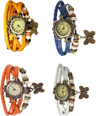 NS18 Vintage Butterfly Rakhi Combo of 4 Yellow, Orange, Blue And White Analog Watch  - For Women   Watches  (NS18)