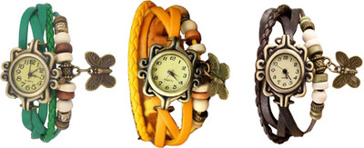 

Kissu Vintage Rakhi Watch Combo of 3 Green, Yellow And Brown Watch - For Women