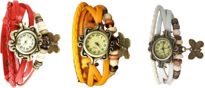 NS18 Vintage Butterfly Rakhi Combo of 3 Red, Yellow And White Analog Watch  - For Women   Watches  (NS18)