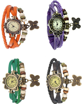 

NS18 Vintage Butterfly Rakhi Combo of 4 Orange, Green, Purple And Black Watch - For Women