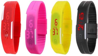 NS18 Silicone Led Magnet Band Combo of 4 Red, Pink, Yellow And Black Digital Watch  - For Boys & Girls   Watches  (NS18)