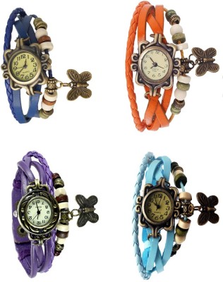 NS18 Vintage Butterfly Rakhi Combo of 4 Blue, Purple, Orange And Sky Blue Analog Watch  - For Women   Watches  (NS18)