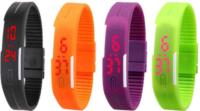 

Kissu Led Magnet Band Combo of 4 Black, Orange, Purple And Green Watch - For Men & Women