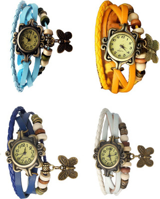

Kissu Vintage Rakhi Combo of 4 Sky Blue, Blue, Yellow And White Watch - For Women