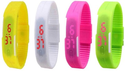 NS18 Silicone Led Magnet Band Combo of 4 Yellow, White, Pink And Green Digital Watch  - For Boys & Girls   Watches  (NS18)