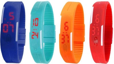 NS18 Silicone Led Magnet Band Watch Combo of 4 Blue, Sky Blue, Orange And Red Digital Watch  - For Couple   Watches  (NS18)