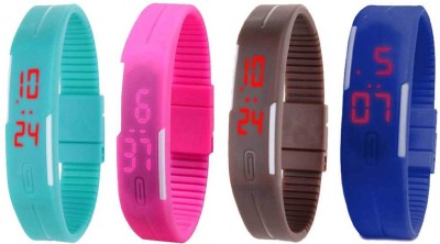 NS18 Silicone Led Magnet Band Combo of 4 Sky Blue, Pink, Brown And Blue Digital Watch  - For Boys & Girls   Watches  (NS18)