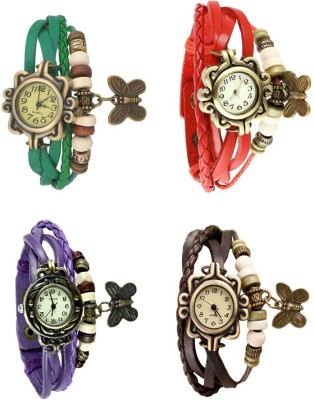 NS18 Vintage Butterfly Rakhi Combo of 4 Green, Purple, Red And Brown Analog Watch  - For Women   Watches  (NS18)