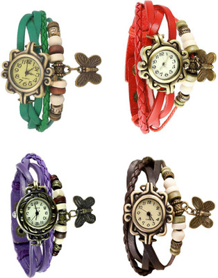 

NS18 Vintage Butterfly Rakhi Combo of 4 Green, Purple, Red And Brown Watch - For Women