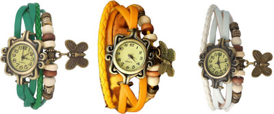 

Kissu Vintage Rakhi Combo of 3 Green, Yellow And White Watch - For Women