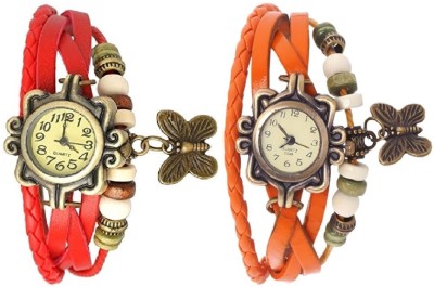 Pappi Boss Combo Offer Set of 2 Vintage Red & Orange Leather Bracelet Butterfly Analog Watch  - For Girls   Watches  (Pappi Boss)