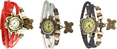 

NS18 Vintage Butterfly Rakhi Watch Combo of 3 Red, White And Black Watch - For Women