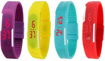 NS18 Silicone Led Magnet Band Watch Combo of 4 Purple, Yellow, Sky Blue And Red Digital Watch  - For Couple   Watches  (NS18)