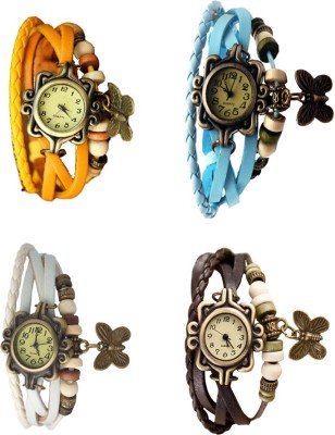 NS18 Vintage Butterfly Rakhi Combo of 4 Yellow, White, Sky Blue And Brown Analog Watch  - For Women   Watches  (NS18)
